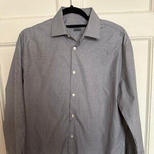 John Varvatos Dress Shirt Men 15.5 Grey Cotton Button Slim-Fit Long Sleeve